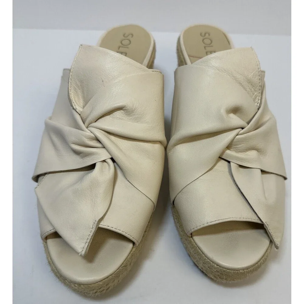 Sole Society Espadrille Beige Bow Wedges Size 8.5